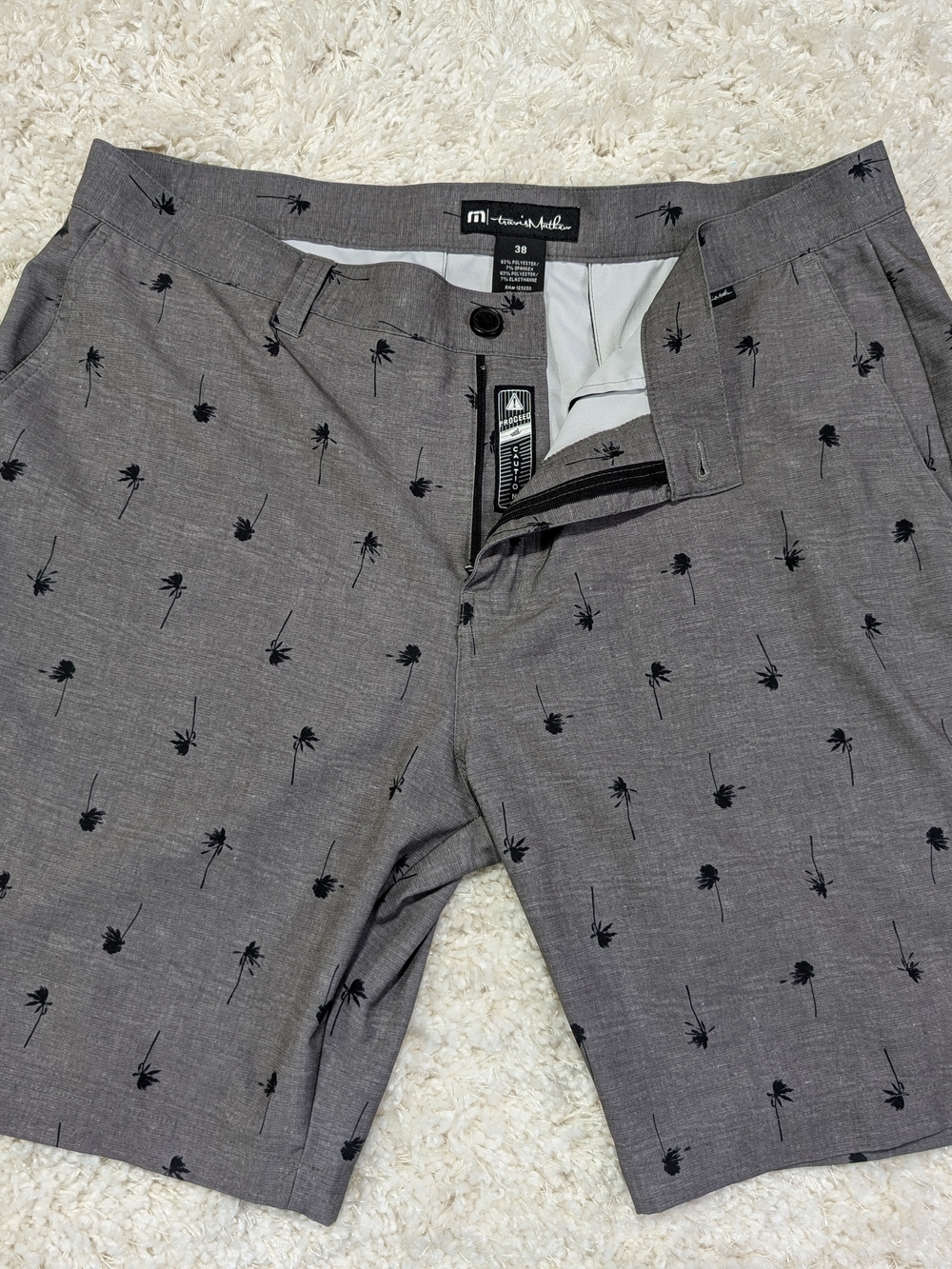 Travis Mathew Gray Shorts with Black Palm Print